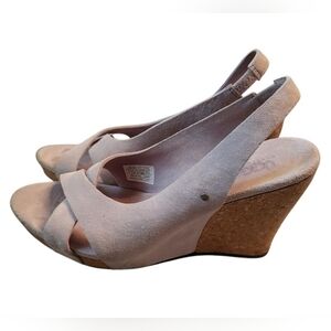 UGG Hazel Blush Pink Suede Sling Back Cork Wedge Sandals Size 9